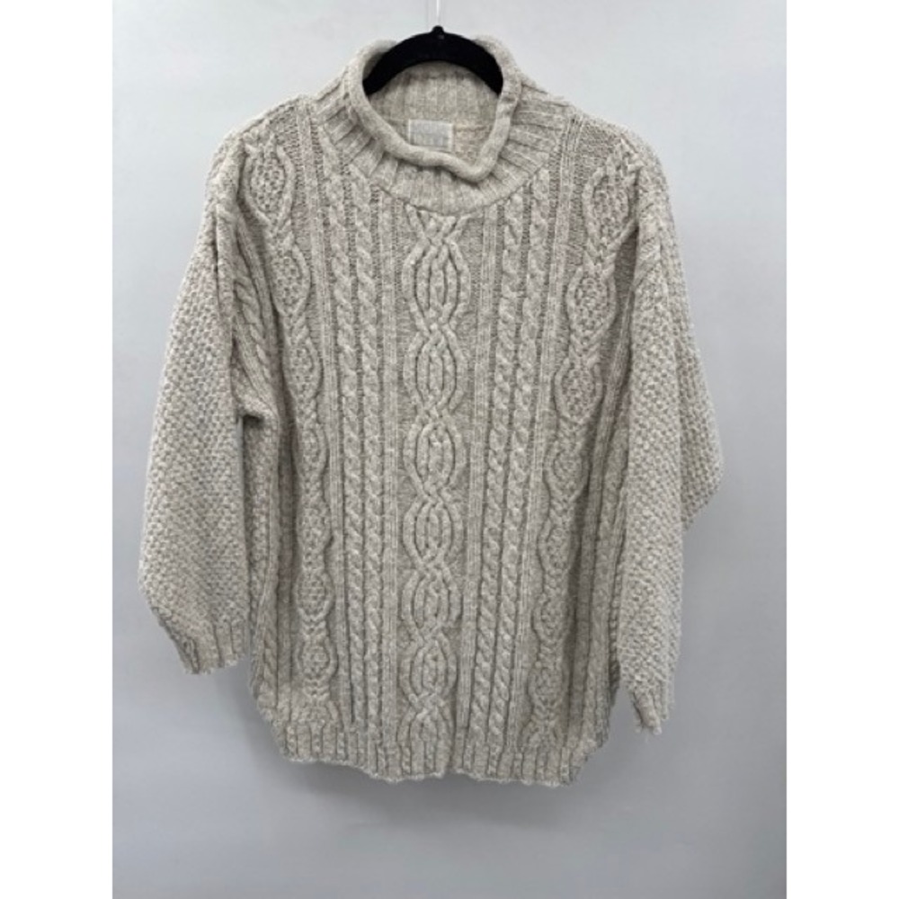 Vintage Moda International Cream Roll Neck Cable Fisherman Knit Sweater MEDIUM
